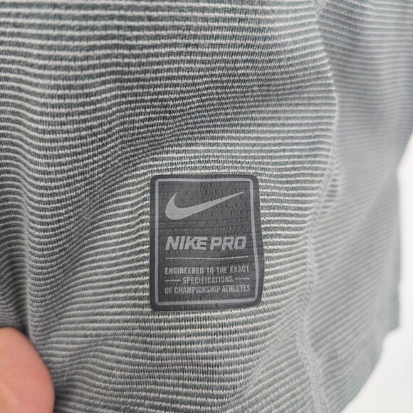 NIKE PRO Combat Grey Black Striped Compression Workout Shirt - Picture 6 of 8